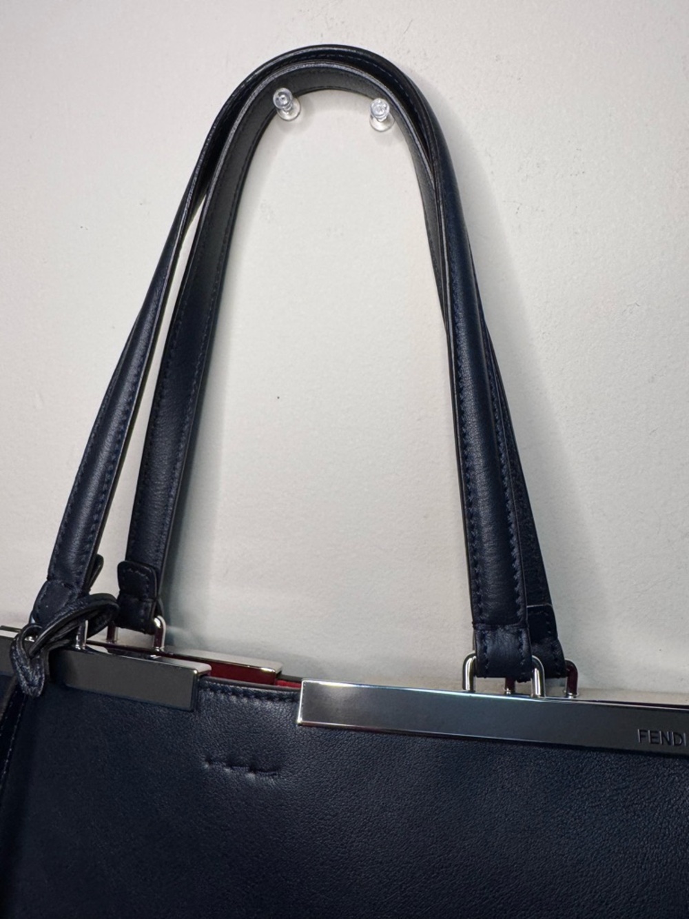 Fendi Trois 3jours Dark Blue and Red Leather Handle Handbag - Picture 15 of 15